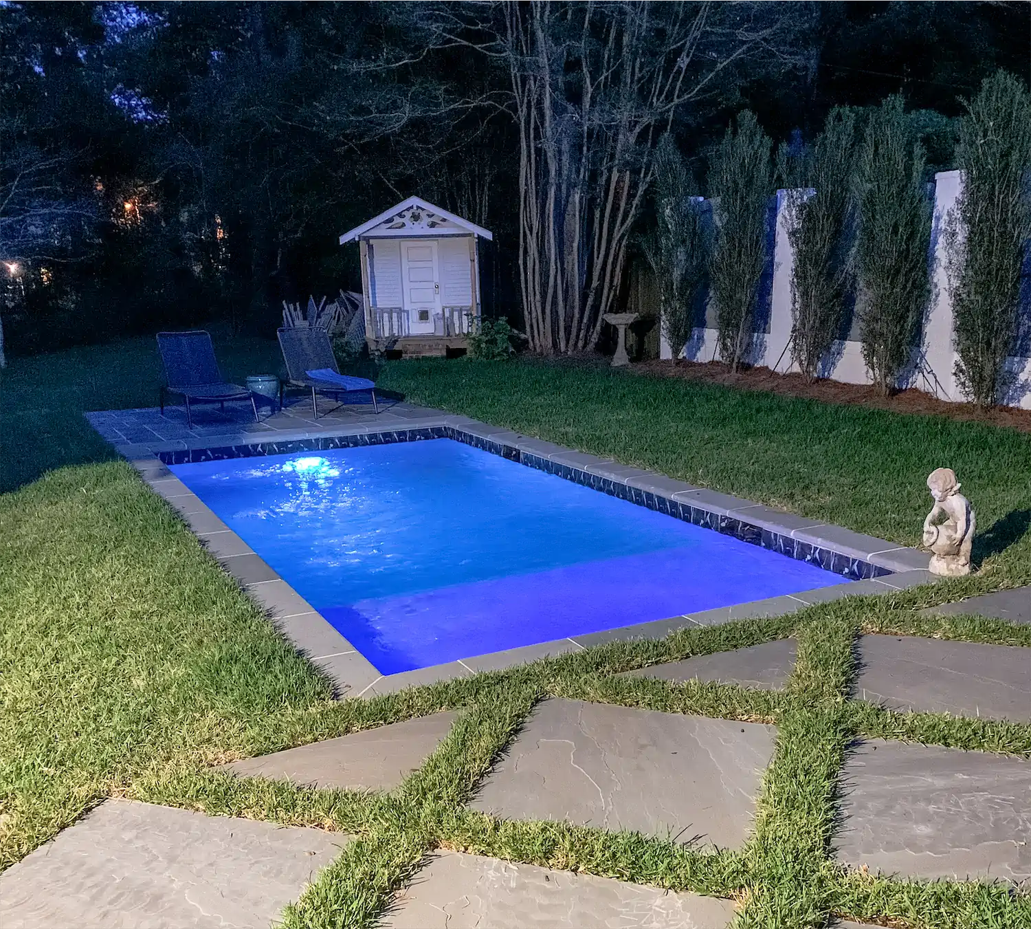 beautiful LED pool lighting upgrade and pool renovation project from Ogden Pools in Memphis, TN