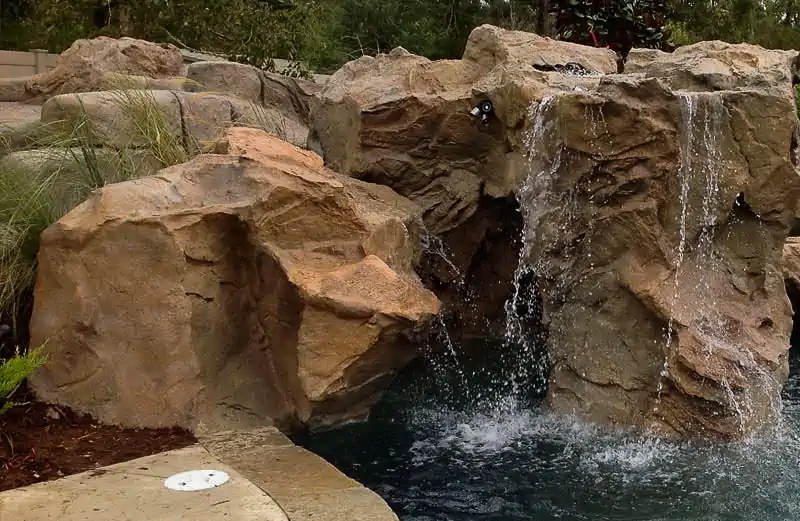 pool water features custom rock feature