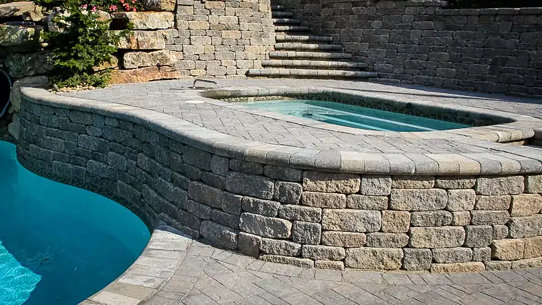 pool water features stone pool surround