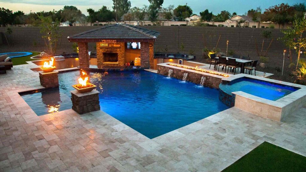 outdoor living space pool kitchen play in one space memphis ogden pools
