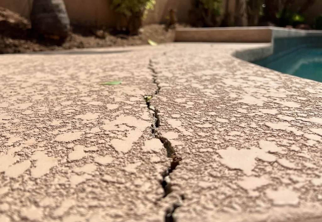 cracked pool deck sign of swimming pool water leak