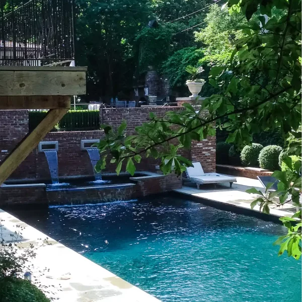 custom pool water cascade feature for luxury gunite swimming pool by Ogden Pools in Memphis, TN