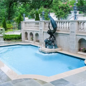 luxury pool water features statue and water spouts from Ogden Pools in Memphis